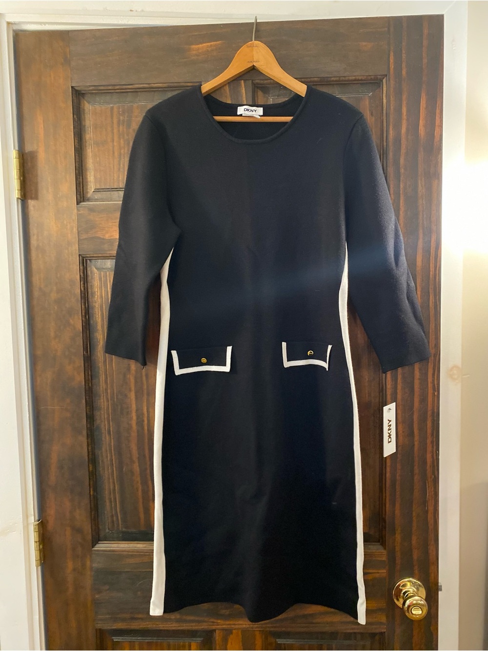DKNY Black Midi Dress with White Trim